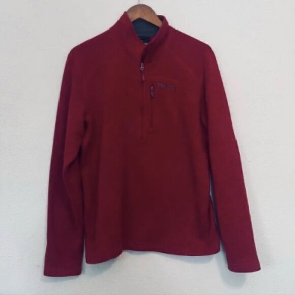 Men's Marmont Dark Red Fleece 1/4 Zip Pullover Jacket - Picture 2 of 7